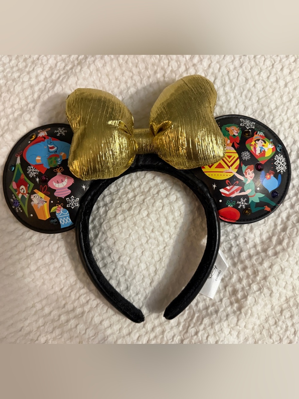Disney Gold Bow Minnie Ears Holiday Christmas Headband - Lights Up - USB-C